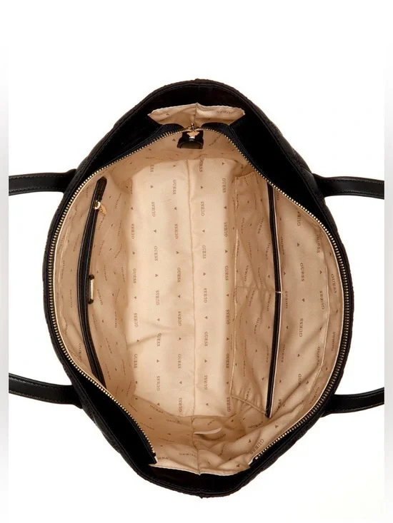 GUESS Black Quilted Tote with Front Zip Pocket - Picture 8 of 8